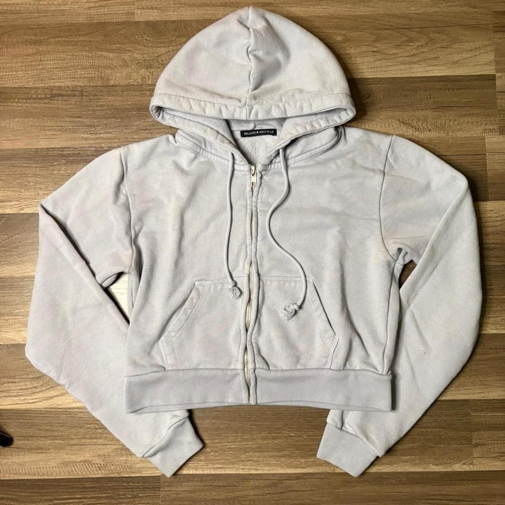 Light blue‎ Brandy Melville cropped zip-up hoodie WOMEN SIZE S